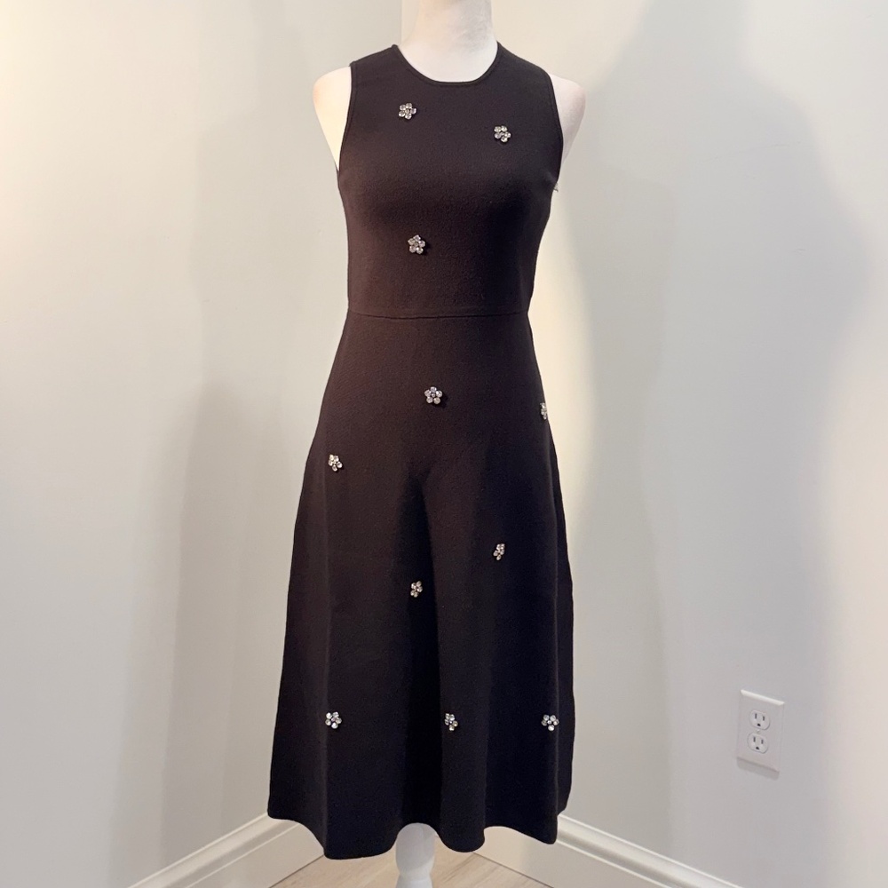 NWT Free Assembly Black Crew Neck Knit Sleeveless Midi Dress w/Embellishments XS